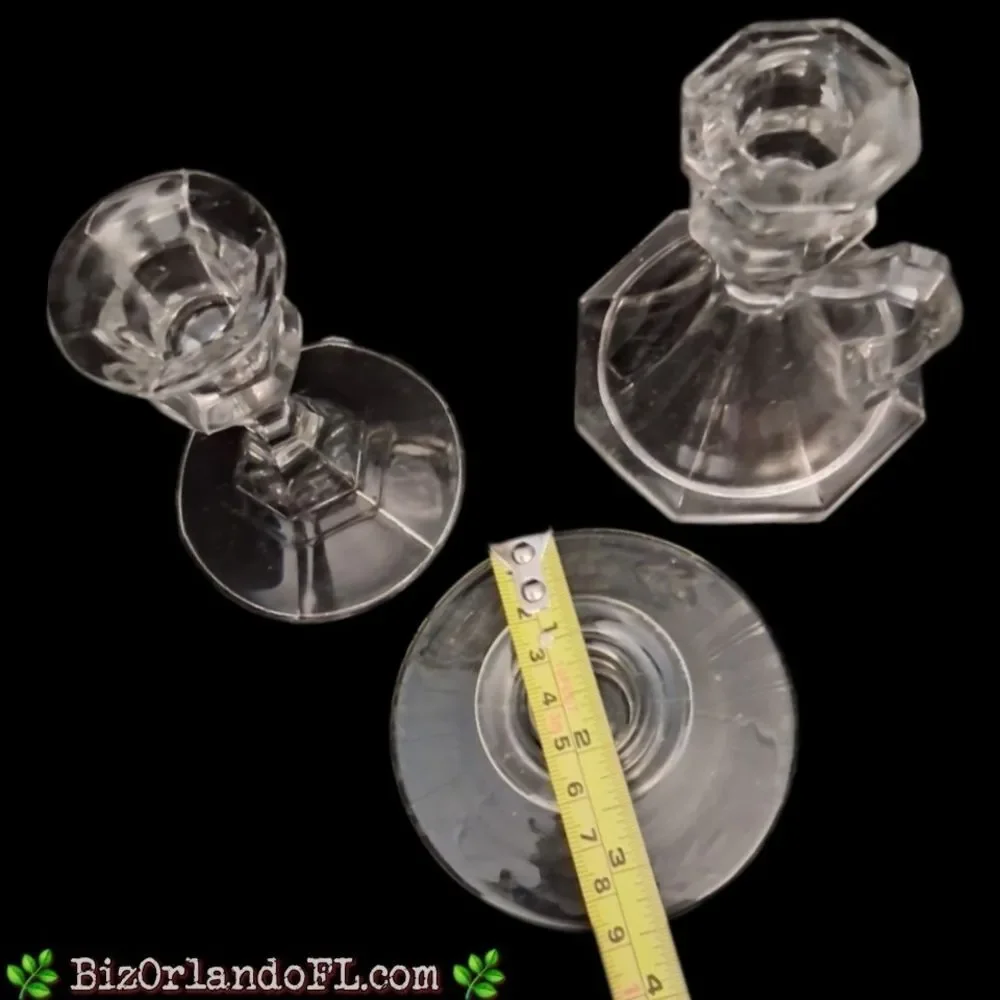 VINTAGE: Lot (3) Elegant Styles & Size Glass Candlestick Holders Art Glass Decor